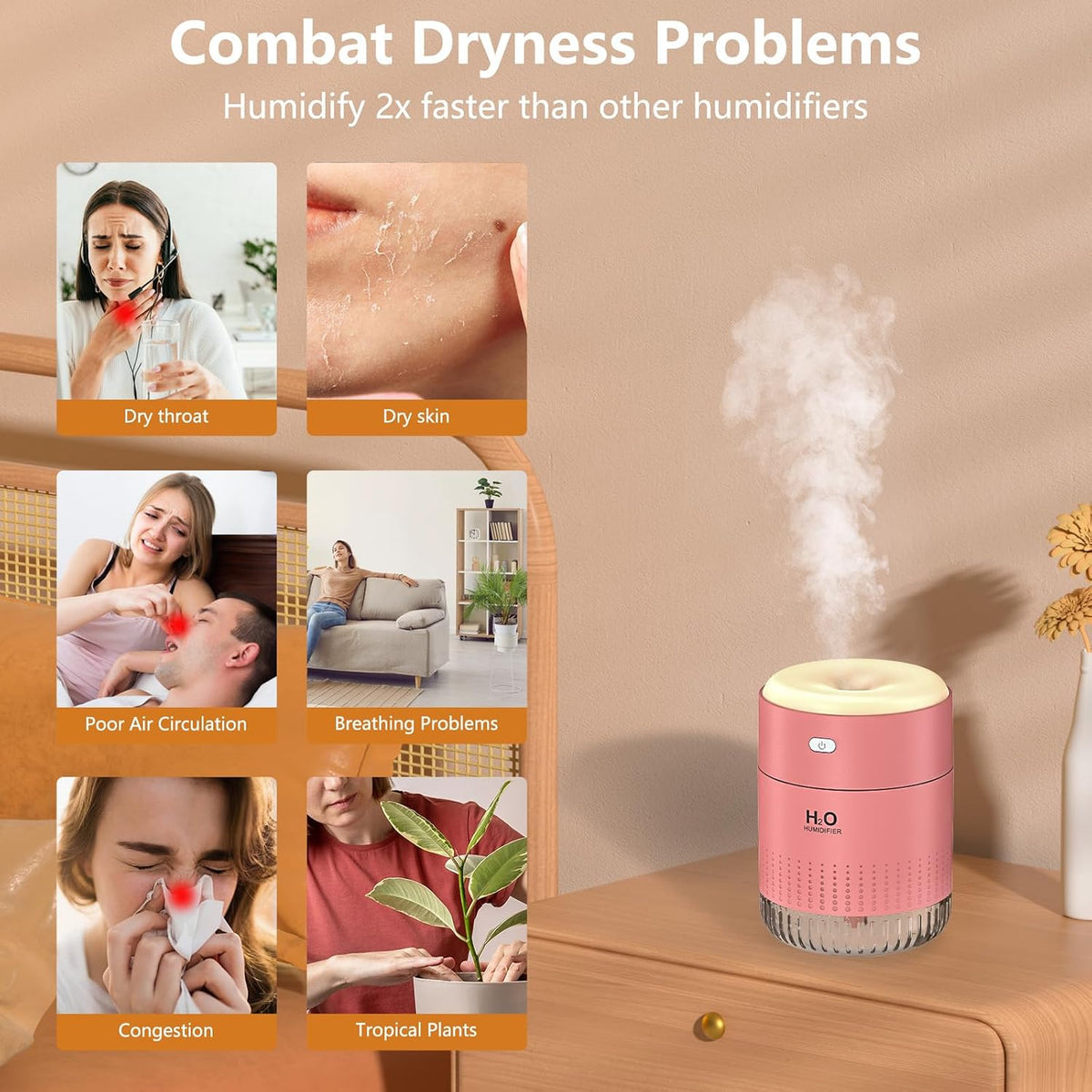 Small Humidifier for Plants, Small Plant Humidifier Indoor, Pink