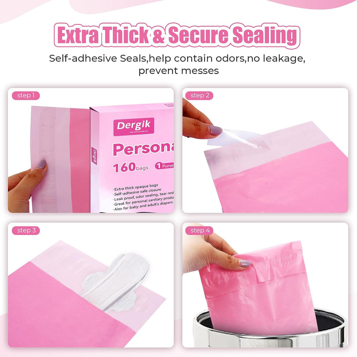 Sanitary Napkin Individual Disposal Bags, 160 Pcs Opaque Personal Care Bags