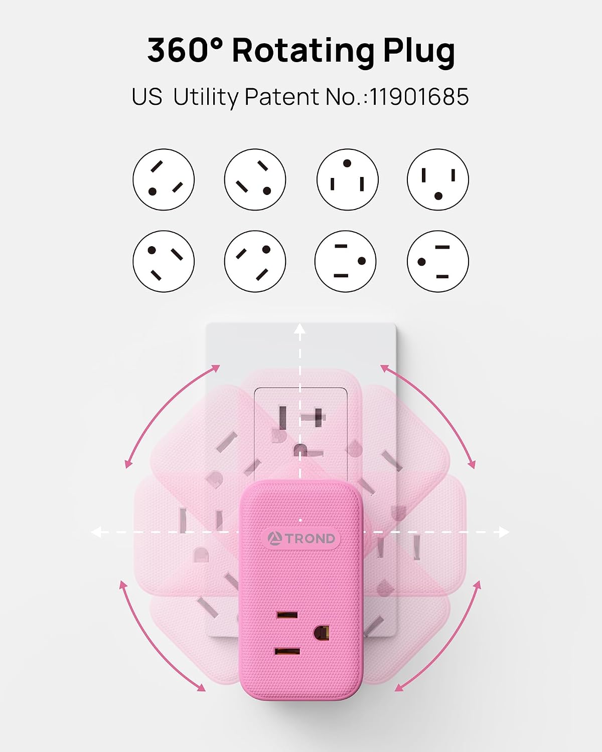 TROND Outlet Extender with USB C, 3 AC Outlet Splitter with 360 Rotation