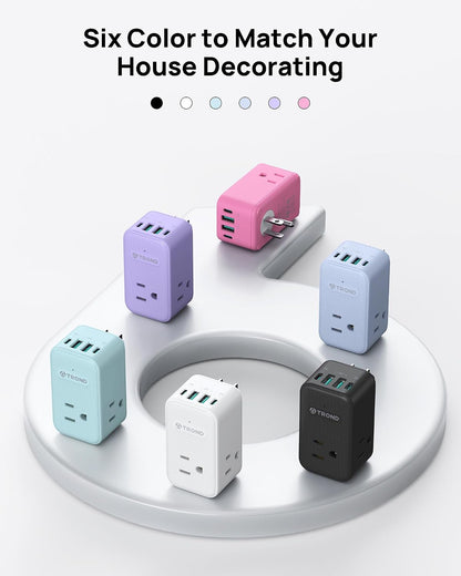 TROND Outlet Extender with USB C, 3 AC Outlet Splitter with 360 Rotation