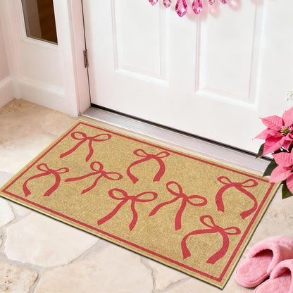 Pink Bow Mats Outdoor Welcome Mat for Inside Outside Entrance Kitchen Rugs