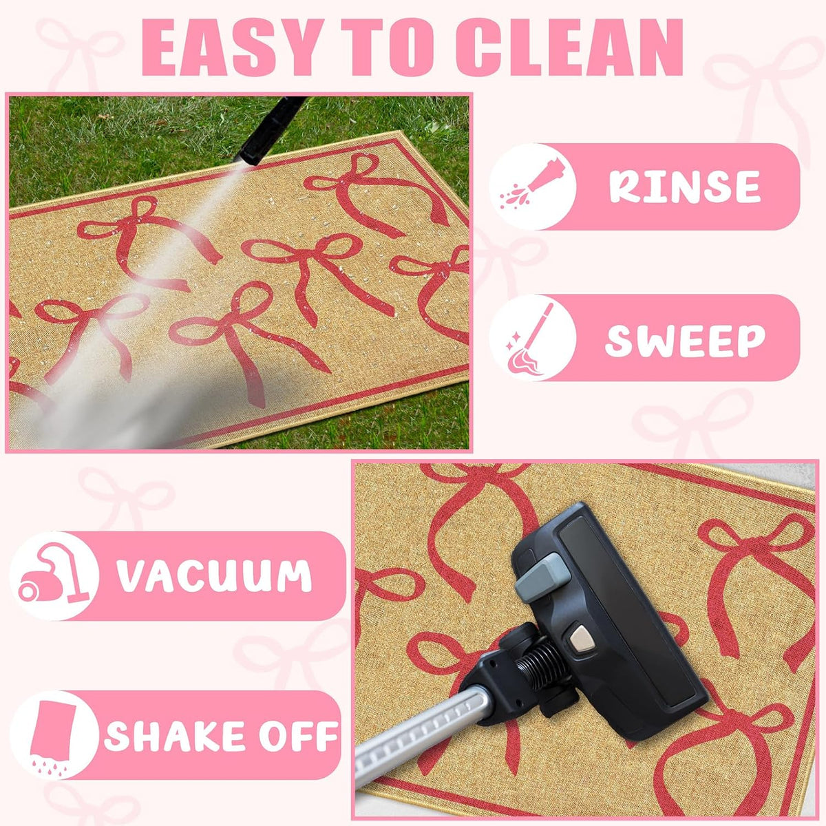 Pink Bow Mats Outdoor Welcome Mat for Inside Outside Entrance Kitchen Rugs