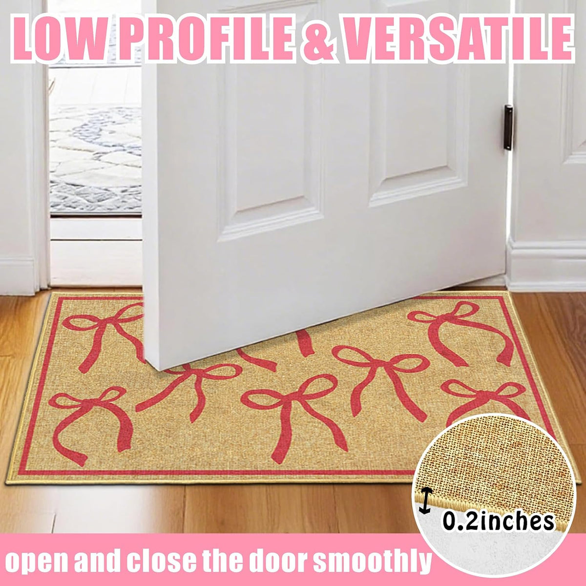Pink Bow Mats Outdoor Welcome Mat for Inside Outside Entrance Kitchen Rugs