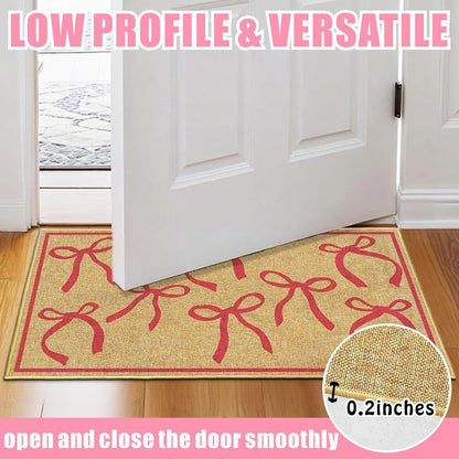 Pink Bow Mats Outdoor Welcome Mat for Inside Outside Entrance Kitchen Rugs