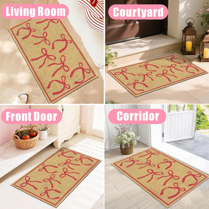 Pink Bow Mats Outdoor Welcome Mat for Inside Outside Entrance Kitchen Rugs
