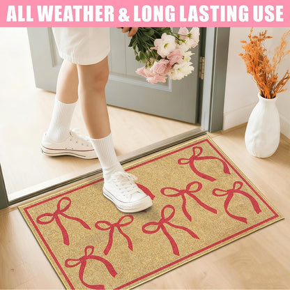 Pink Bow Mats Outdoor Welcome Mat for Inside Outside Entrance Kitchen Rugs