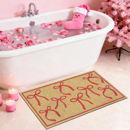 Pink Bow Mats Outdoor Welcome Mat for Inside Outside Entrance Kitchen Rugs