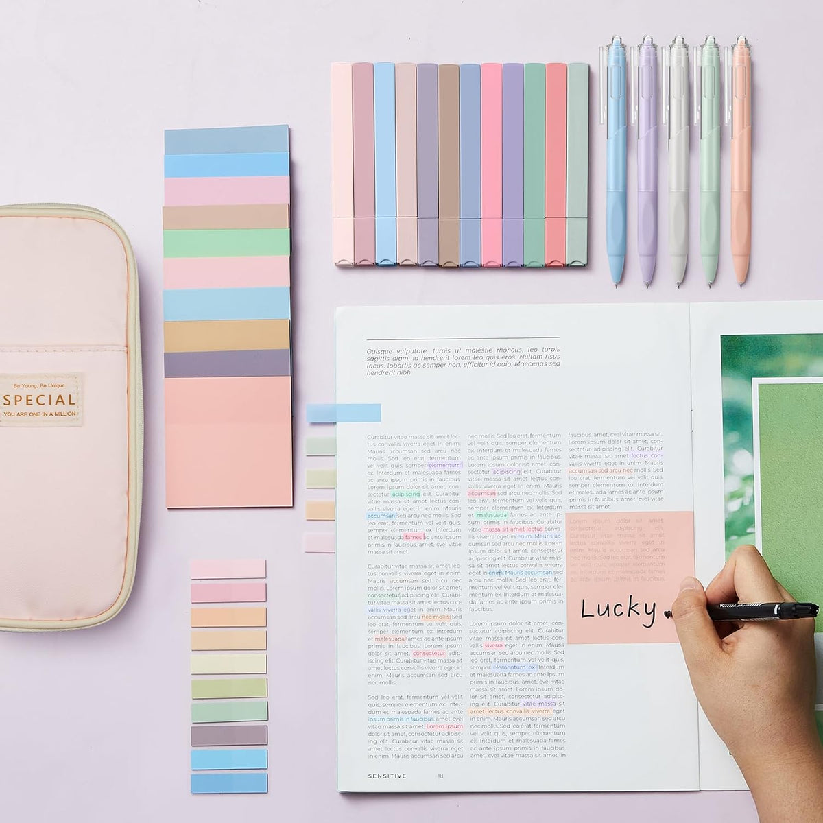 39 Pcs Aesthetic Book Annotation Kit, Pink, Cute Style