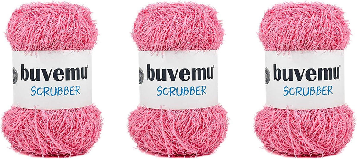 Scrubber Yarn for Crochet, Knitting & Dishcloths, Pink, 3-Pack