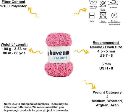 Scrubber Yarn for Crochet, Knitting & Dishcloths, Pink, 3-Pack
