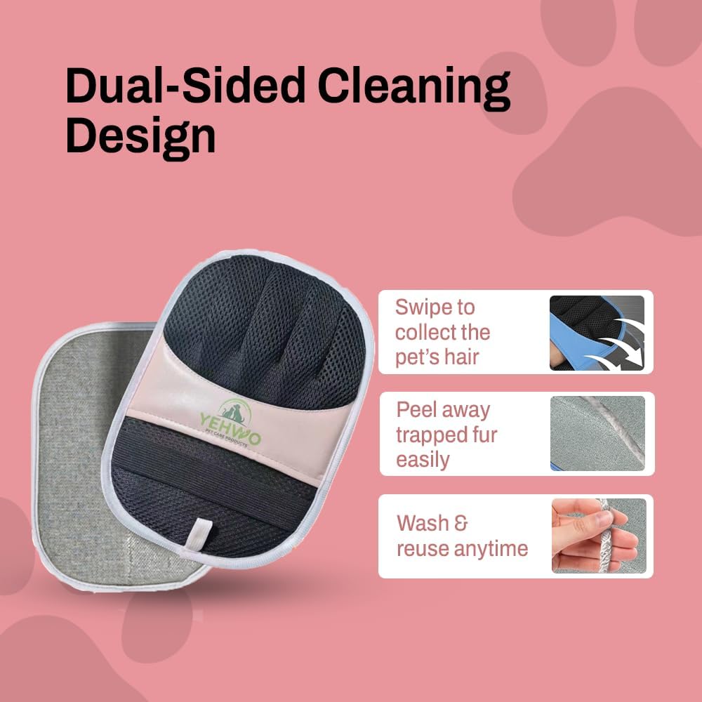 Pet Hair Remover Glove for Dogs & Cats – Reusable Electrostatic Pet Fur Removal Mitt for Couch, Carpet, Clothing & Furniture | Elastic Strap & Hanging Loop (1 Pack) (Pink)