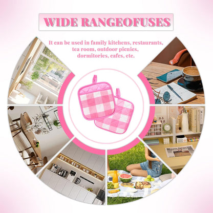 4 Pieces Checked Pot Holders Set, Heat Resistant Oven Mitts Pads with Pocket, Non-Slip Potholders for Kitchens Clearance Backing Cooking Countertop Decor Accessories (White, Pink)