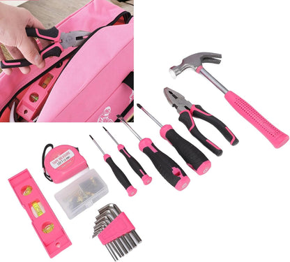 Pink Home Repair Tool Kit, Durable Portable Household DIY Fixing Set for Women Home Repair Carbon Steel Non Slip Handles 18 Piece Pink Storage Bag