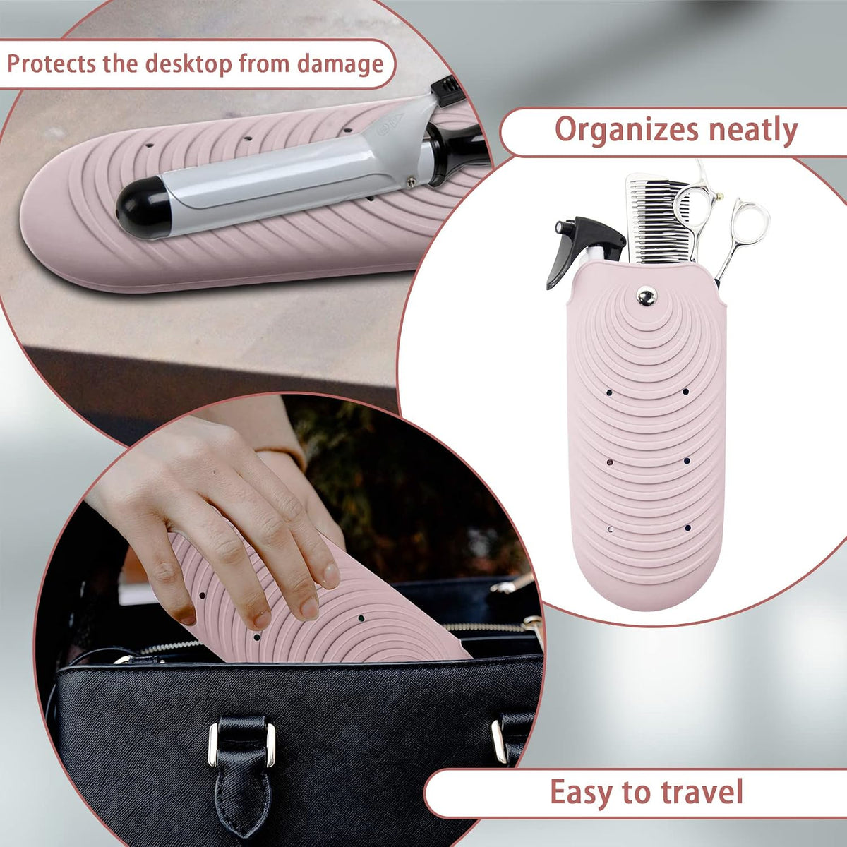 Heat Insulating Silicone Mat Pouch for Hair Styling Tools, Curling & Flat Irons Anti-Slip Travel Cover, Small Portable Straightener Pad for Curler Wands Storage, Hot Waver (Pink)