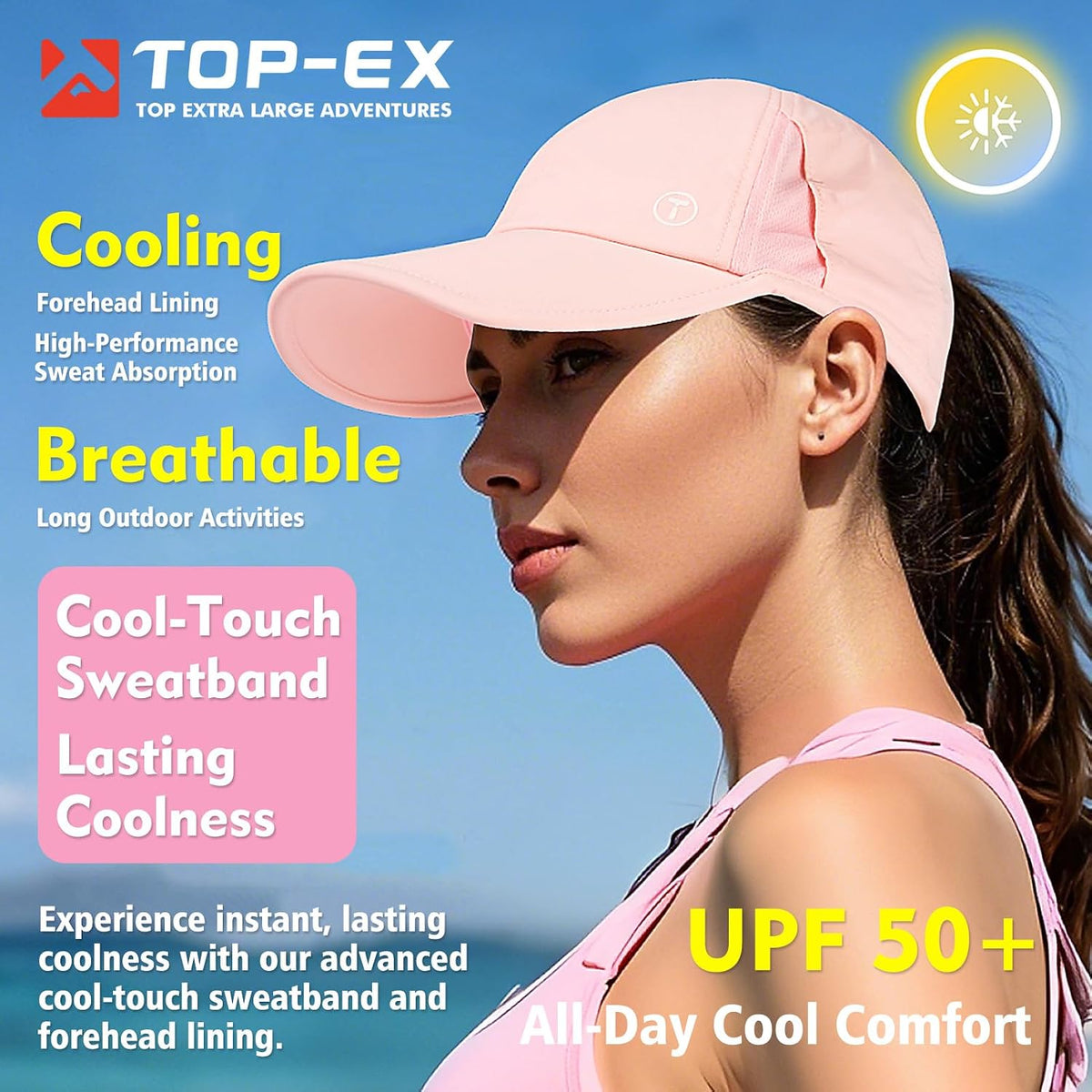 TOP-EX UPF 50+ Cooling High Ponytail Baseball Cap for Women