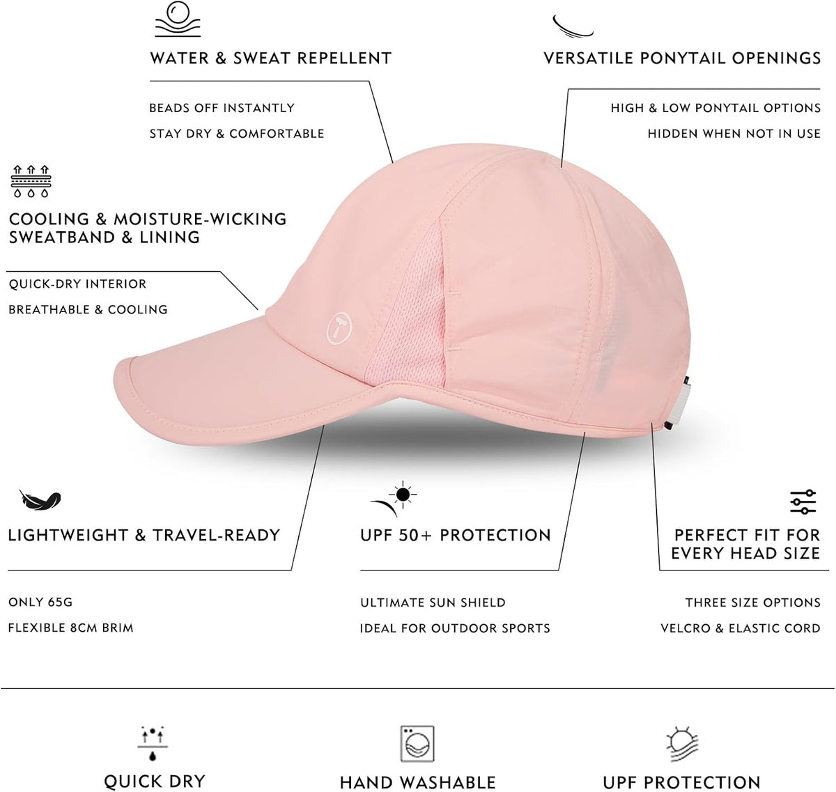 TOP-EX UPF 50+ Cooling High Ponytail Baseball Cap for Women