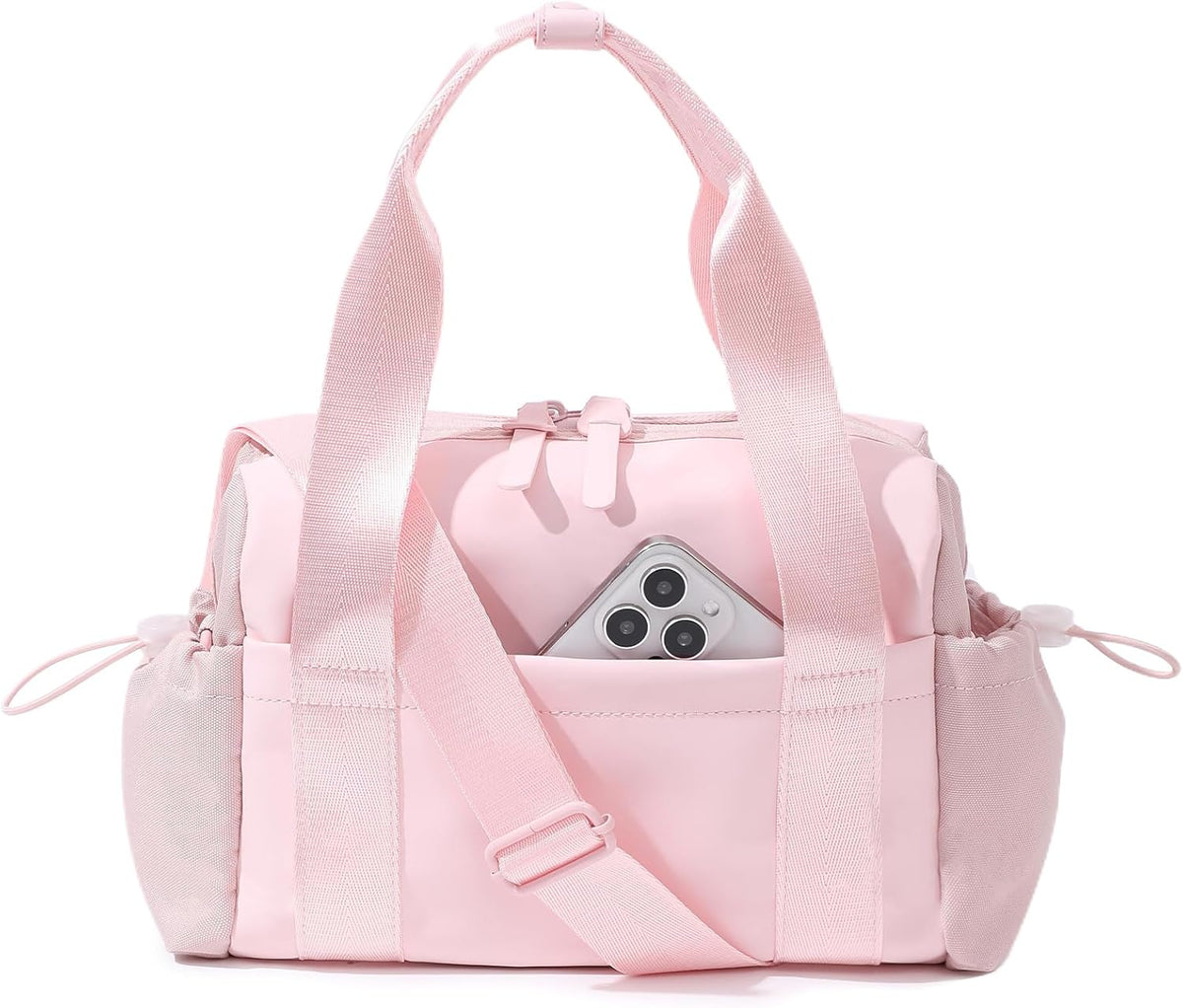 Small Gym Bag for Women, Mini Crossbody Gym Duffle Bag with Wet Compartment, Carry on Gym Tote Bag for Workout Dance Sport Travel (Mini-Pink)