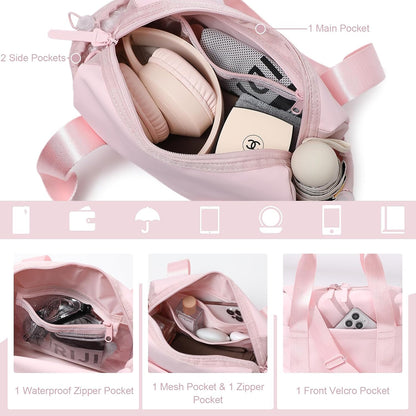 Small Gym Bag for Women, Mini Crossbody Gym Duffle Bag with Wet Compartment, Carry on Gym Tote Bag for Workout Dance Sport Travel (Mini-Pink)