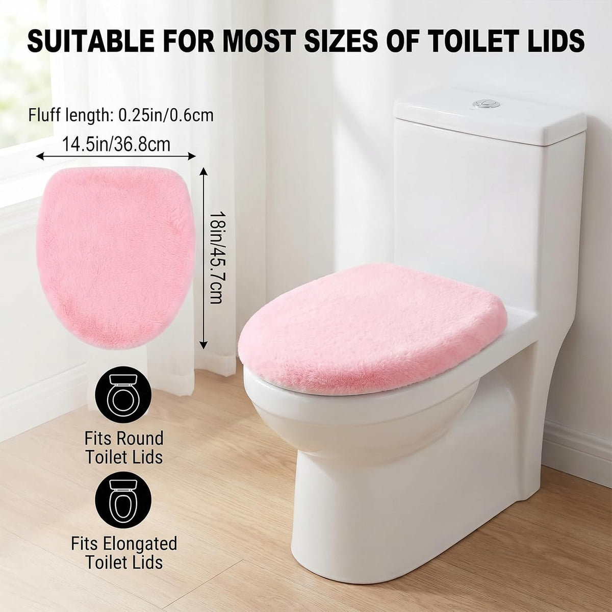 Pink Toilet Seat Cover Soft Plush Toilet Lid Cover Machine Washable Seat Covers for Bathroom Fits Most Round Elongated and Oblong Lids, Easy Installation& Cleaning