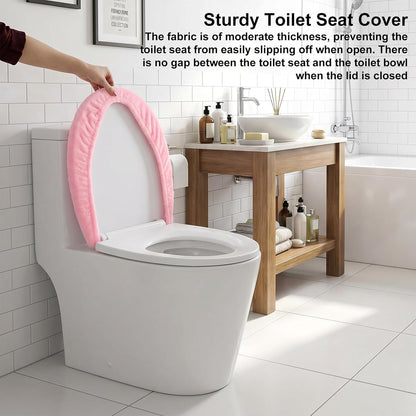 Pink Toilet Seat Cover Soft Plush Toilet Lid Cover Machine Washable Seat Covers for Bathroom Fits Most Round Elongated and Oblong Lids, Easy Installation& Cleaning