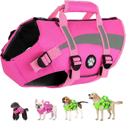 Harness-Style Dog Flotation Vest with Rescue Handle, Reflective Safety Dog Life Jacket, Adjustable Puppy Water Vest for Swimming, Boating, Pool & Beach - Pink, S