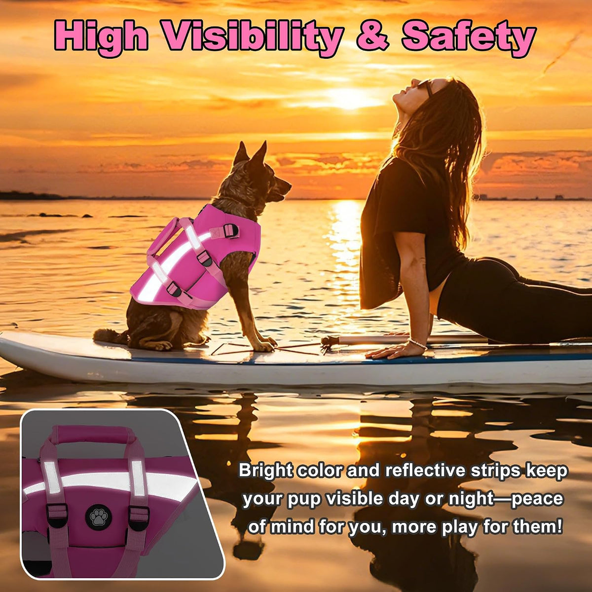 Harness-Style Dog Flotation Vest with Rescue Handle, Reflective Safety Dog Life Jacket, Adjustable Puppy Water Vest for Swimming, Boating, Pool & Beach - Pink, S