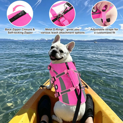 Harness-Style Dog Flotation Vest with Rescue Handle, Reflective Safety Dog Life Jacket, Adjustable Puppy Water Vest for Swimming, Boating, Pool & Beach - Pink, S