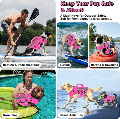 Harness-Style Dog Flotation Vest with Rescue Handle, Reflective Safety Dog Life Jacket, Adjustable Puppy Water Vest for Swimming, Boating, Pool & Beach - Pink, S