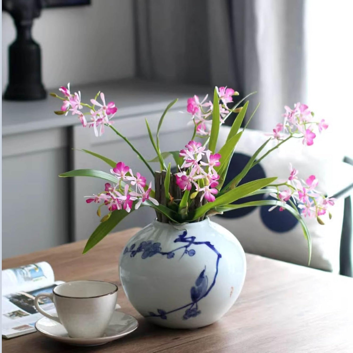 3pcs Artificial Cymbidium Orchid Flowers for Tables Centerpieces