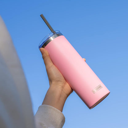 20 oz Stainless Steel Skinny Tumbler Double Wall Insulated Slim Water Tumbler Cup with Lids and Straw (Pink)