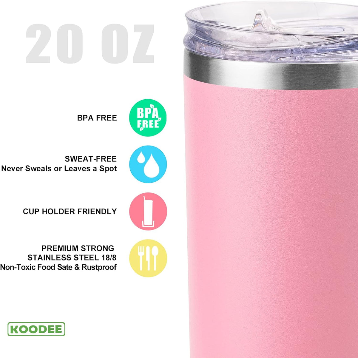 20 oz Stainless Steel Skinny Tumbler Double Wall Insulated Slim Water Tumbler Cup with Lids and Straw (Pink)