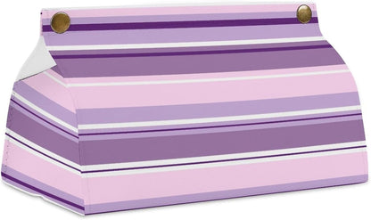 Striped Pattern Pinks Purples White Tissue Box Cover PU Leather Facial Tissue Dispenser Box for Office Car & Bathroom
