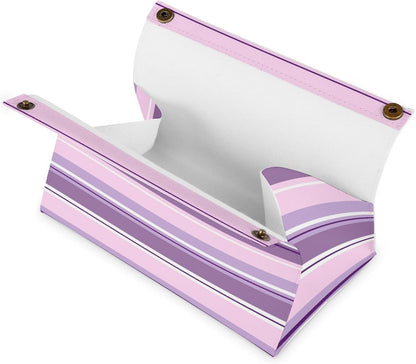Striped Pattern Pinks Purples White Tissue Box Cover PU Leather Facial Tissue Dispenser Box for Office Car & Bathroom