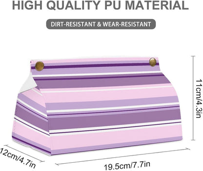 Striped Pattern Pinks Purples White Tissue Box Cover PU Leather Facial Tissue Dispenser Box for Office Car & Bathroom