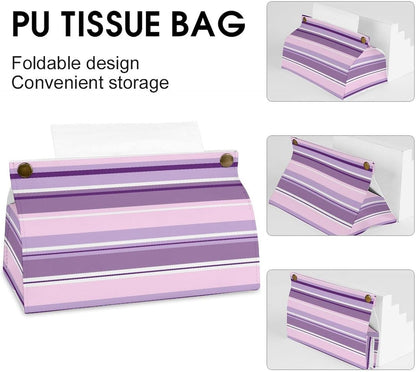 Striped Pattern Pinks Purples White Tissue Box Cover PU Leather Facial Tissue Dispenser Box for Office Car & Bathroom