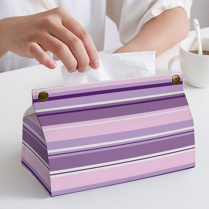 Striped Pattern Pinks Purples White Tissue Box Cover PU Leather Facial Tissue Dispenser Box for Office Car & Bathroom