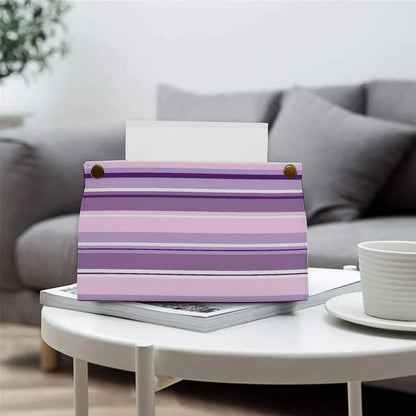 Striped Pattern Pinks Purples White Tissue Box Cover PU Leather Facial Tissue Dispenser Box for Office Car & Bathroom