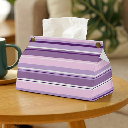 Striped Pattern Pinks Purples White Tissue Box Cover PU Leather Facial Tissue Dispenser Box for Office Car & Bathroom