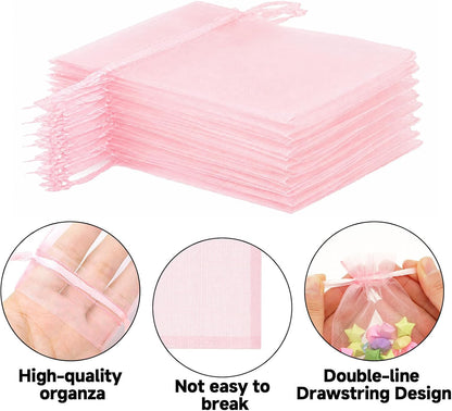 50Pcs Blush Pink Organza Bags,2.7x3.5 In Drawstring Mesh Pouch