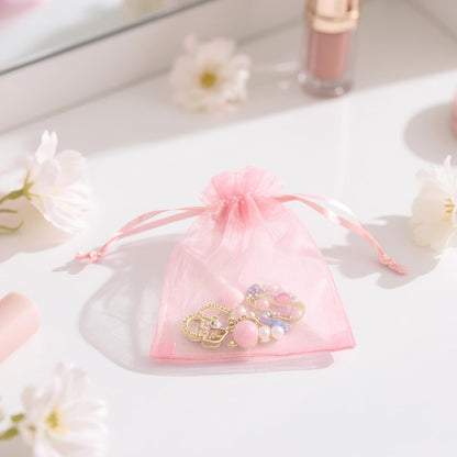 50Pcs Blush Pink Organza Bags,2.7x3.5 In Drawstring Mesh Pouch