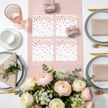 80 Pack of White Paper Cocktail Napkins with Gold Foil Polka Dot Confetti，Polka Dot Party Supplies(5 x 5 in，3-ply) (Rose Gold)