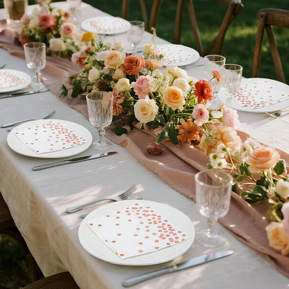 80 Pack of White Paper Cocktail Napkins with Gold Foil Polka Dot Confetti，Polka Dot Party Supplies(5 x 5 in，3-ply) (Rose Gold)