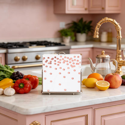 80 Pack of White Paper Cocktail Napkins with Gold Foil Polka Dot Confetti，Polka Dot Party Supplies(5 x 5 in，3-ply) (Rose Gold)