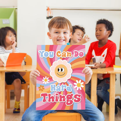 12 Pcs Retro Groovy Classroom Posters Decor, Pink Groovy