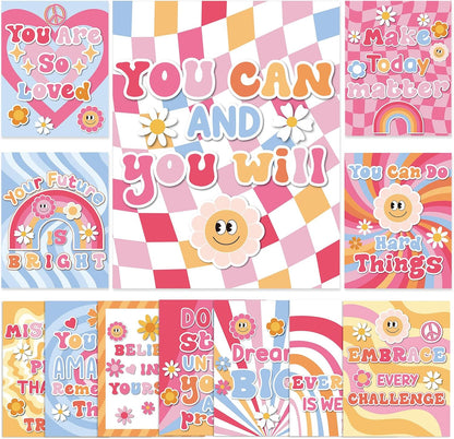 12 Pcs Retro Groovy Classroom Posters Decor, Pink Groovy