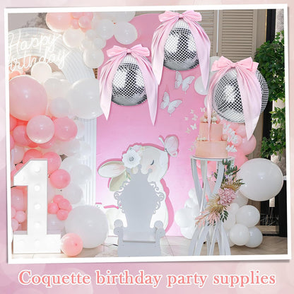 3 Set Pink Disco Party Decorations Disco Ball Hanging Ornaments Include 3 Inflatable Ball Cover and Inner 3 Pink Bow Foldable Mirror Decor for Wedding Birthday Baby Shower Bachelorette