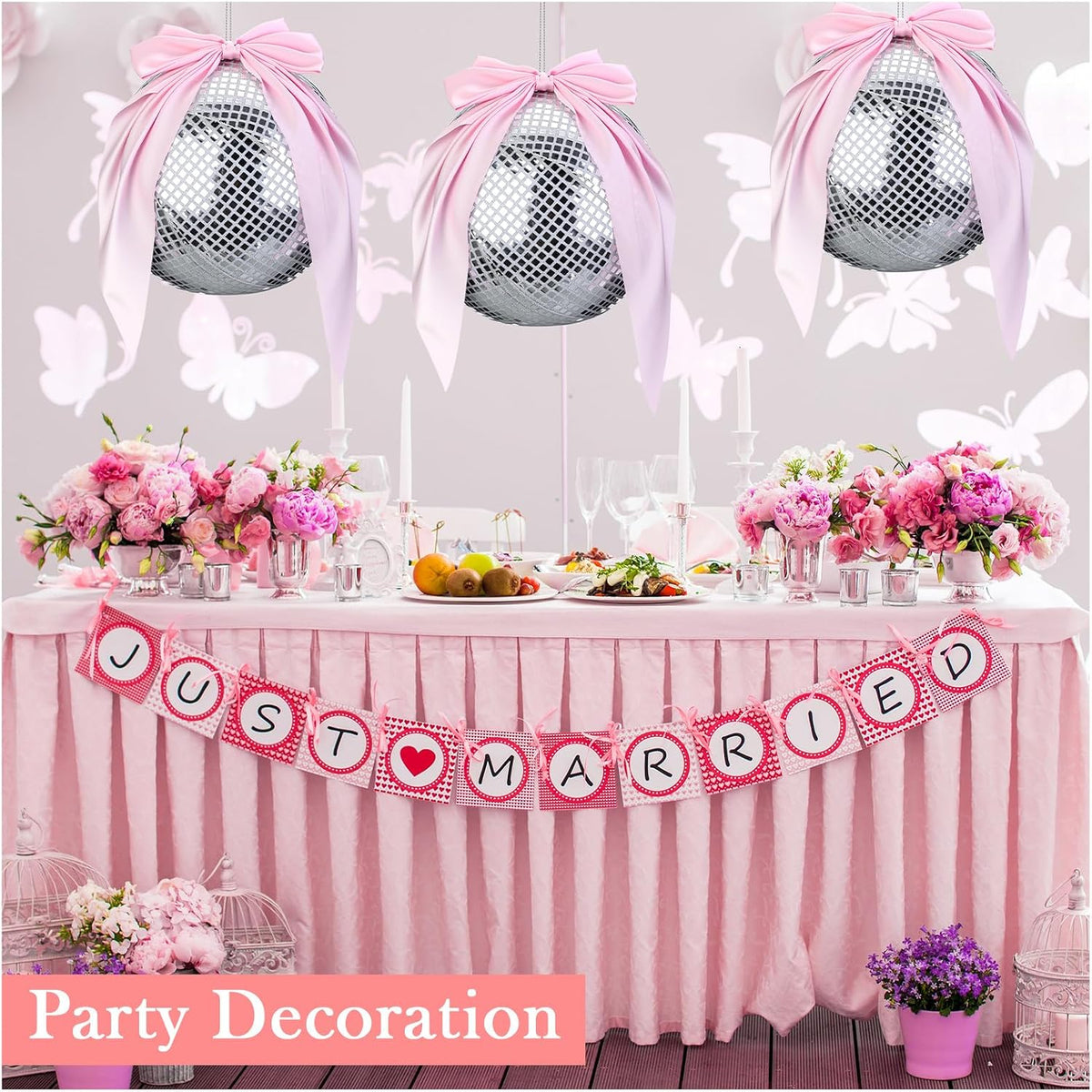 3 Set Pink Disco Party Decorations Disco Ball Hanging Ornaments Include 3 Inflatable Ball Cover and Inner 3 Pink Bow Foldable Mirror Decor for Wedding Birthday Baby Shower Bachelorette