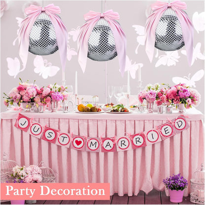 3 Set Pink Disco Party Decorations Disco Ball Hanging Ornaments Include 3 Inflatable Ball Cover and Inner 3 Pink Bow Foldable Mirror Decor for Wedding Birthday Baby Shower Bachelorette