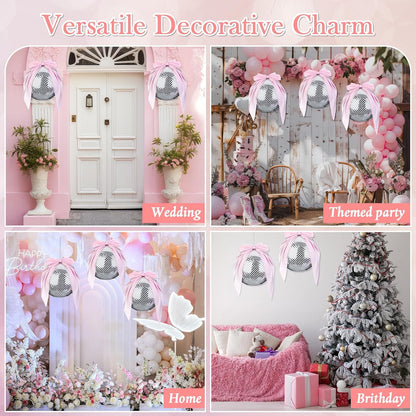 3 Set Pink Disco Party Decorations Disco Ball Hanging Ornaments Include 3 Inflatable Ball Cover and Inner 3 Pink Bow Foldable Mirror Decor for Wedding Birthday Baby Shower Bachelorette