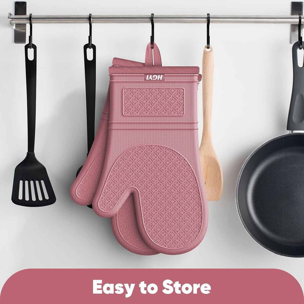 Silicone Oven Mitts, Heat Resistant Oven Gloves with Quilted Liner, Waterproof & Non-Slip Kitchen Mittens for Baking Cooking BBQ, 500°F, 12.5"-Rose Pink